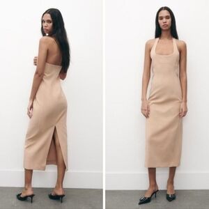 Zara Nude Halter Midi Dress Size XS Sleek